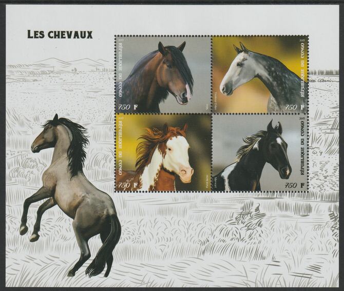 Congo 2019 Horses perf sheet containing four values unmounted mint