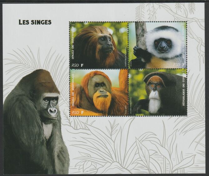 Congo 2019 Monkeys perf sheet containing four values unmounted mint