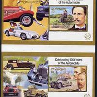 St Vincent 1987 Centenary of Motoring (with Designers) set of 4 m/sheets (2 pairs from uncut proof sheets) unmounted mint SG MS 1089