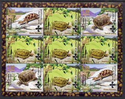 Abkhazia 1999 Turtles & Tortoises perf sheetlet containing 9 values each overprinted Boy Scout Anniversary, unmounted mint