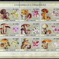 St Thomas & Prince Islands 2008 Mushrooms & Orchids perf sheetlet containing 9 values unmounted mint