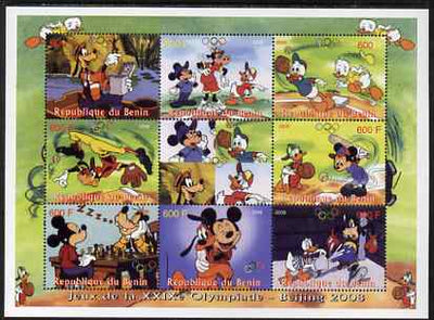 Benin 2008 Beijing Olympics - Disney Characters & Sports #1 perf sheetlet containing 8 values plus label unmounted mint. Note this item is privately produced and is offered purely on its thematic appeal