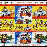 Benin 2009 Beijing Olympics #3 - Disney Characters (Transport) imperf sheetlet containing 8 values plus label unmounted mint. Note this item is privately produced and is offered purely on its thematic appeal