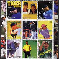 Buriatia Republic 2001 Tiger Woods perf sheetlet containing 9 values unmounted mint