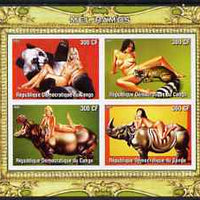 Congo 2005 Nude Pin-Up Paintings by Mel Ramos #4 imperf sheetlet containing 4 values unmounted mint (Models with Animals)