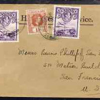 Antigua 1940's cover to USA bearing 2 x Antigua KG6 6d plus Leeward 1.5d chestnut tied St Johns cds (date not clear) fine