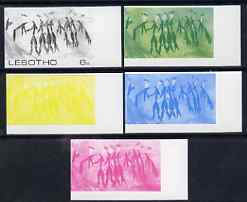 Lesotho 1983 Dancers in a Trance (Rock Paintings) 6s value the set of 5 imperf progressive proofs comprising the 4 individual colours plus blue & Yellow composite, unmounted mint and extremely rare, as SG 540