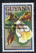 Guyana 1990 (?) Raoul Wallenberg (Hero of the Holocaust) opt on $20.00 orchid (Scuticaria h) from World Personalities overprints, unmounted mint as SG type 465