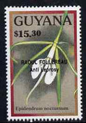 Guyana 1990 (?) Raoul Follereau (Anti Leprosy) opt on $15.30 orchid (Epidendrum n) from World Personalities overprints, unmounted mint as SG type 465