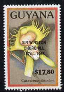 Guyana 1990 (?) Sir Winston Churchill opt on $17.80 orchid (Catasetum d) from World Personalities overprints, unmounted mint as SG type 465