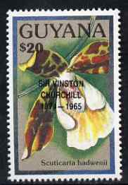 Guyana 1990 (?) Sir Winston Churchill opt on $20.00 orchid (Scuticaria h) from World Personalities overprints, unmounted mint as SG type 465