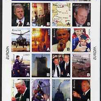 Kosova 1999 Europa - 50 years of Nato - imperf sheetlet #2 containing 16 values (Clinton, Pope, Fire-Fighting, Helicopters, etc) unmounted mint