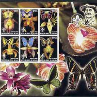 Benin 2002 Orchids & Butterflies special large imperf sheet containing 6 values each with Scouts Logo unmounted mint