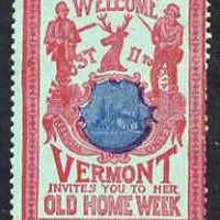 Cinderella - United States 1901 Vermont Old Home Week, perf label #7 in blue & red on green very fine with full gum