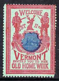 Cinderella - United States 1901 Vermont Old Home Week, perf label #7 in blue & red on green very fine with full gum