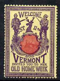 Cinderella - United States 1901 Vermont Old Home Week, perf label #8 in red & purple on yellow very fine with full gum