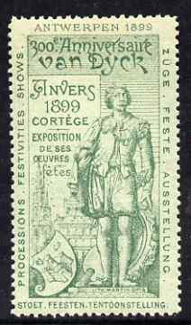 Cinderella - Belgium 1899 Van Dyck 300th Anniversary Exhibition, Antwerp, perf label #1 in green on green, fine with full gum