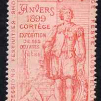 Cinderella - Belgium 1899 Van Dyck 300th Anniversary Exhibition, Antwerp, perf label #3 in red on pink, fine with full gum