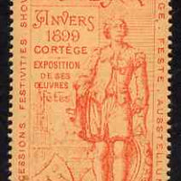 Cinderella - Belgium 1899 Van Dyck 300th Anniversary Exhibition, Antwerp, perf label #4 in red on salmon, fine with full gum