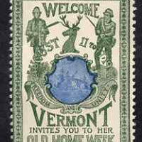 Cinderella - United States 1901 Vermont Old Home Week, perf label #9 in blue & green on yellow fine without gum