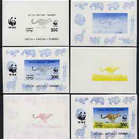 Batum 1994 WWF - Cheetah deluxe sheet - the set of 6 progressive proofs comprising the 4 individual colours, plus 2-colour and all 4-colour composites, imperf and unmounted mint