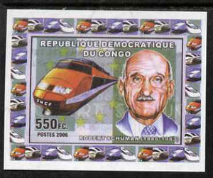 Congo 2006 Robert Schuman #1 with High Speed Train imperf sheetlet cto used