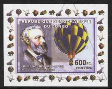 Congo 2006 Jules Verne #4 with Balloon imperf sheetlet cto used (Space Shuttle, Minerals, Concorde & Dinosaur in margin)