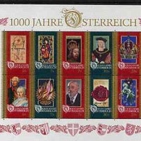 Austria 1996 Millenary of Otto III Charter in sheetlet of 10 unmounted mint, SG 2435a