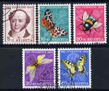 Switzerland 1954 Pro Juventute Insects set of 5 fine cds used SG J152-56