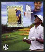 Palestine (PNA) 2007 Tiger Woods perf m/sheet with Scout Logo, unmounted mint. Note this item is privately produced and is offered purely on its thematic appeal