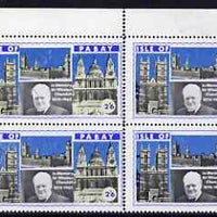 Pabay 1968 Churchill 2s6d perf corner block of 4, one stamp with prominent scar on Churchill's face, unmounted mint but some off-set