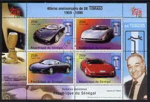 Senegal 1998 40th Anniversary of Tomaso Cars perf m/sheet containing 4 values,fine cto used, SG MS1560