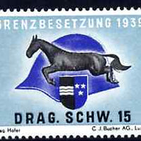 Poster Stamp 1939 inscribed Grenzbesetzung 1939 Drag. Schw. 15 showing a horse & Soldier's helmet, unmounted mint