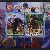 Benin 2007 Beijing Olympic Games #03 - Show Jumping (3) perf s/sheet containing 2 values (Disney characters in background) fine cto used