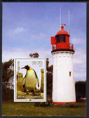 Djibouti 2004 Penguins #2 (Lighthouse in background) perf m/sheet unmounted mint