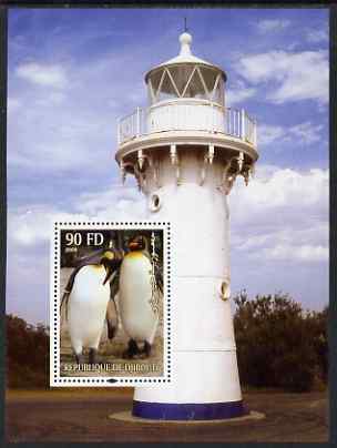 Djibouti 2004 Penguins #3 (Lighthouse in background) perf m/sheet unmounted mint