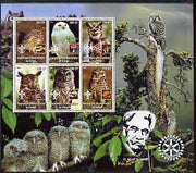 Congo 2004 Owls & Fungi large perf sheet containing 6 values each with Scout Logo, Rotary Logo & portrait of Albert Schweitzer in margin, unmounted mint but minor wrinkles