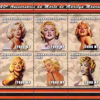 Mozambique 2002 40th Anniversary of Death of Marilyn Monroe perf sheetlet containing 6 values unmounted mint (6 x 17,000 MT) Yv 1942-47