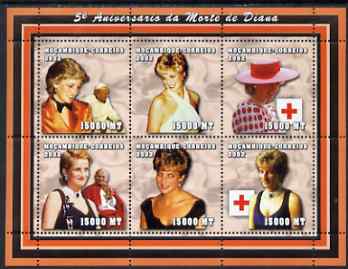 Mozambique 2002 5th Anniversary of Death of Princess Diana perf sheetlet containing 6 values unmounted mint (6 x 15,000 MT) Yv 1948-53