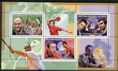 Guinea - Conakry 2006 Sporting Stars perf sheetlet containing 3 values (Agassi, Kasparov & Ma Lin) unmounted mint Yv 2700-02