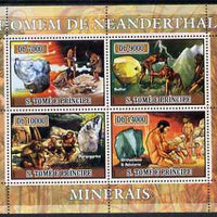 St Thomas & Prince Islands 2007 Neanderthal man & Minerals perf sheetlet containing 4 values unmounted mint