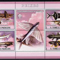 St Thomas & Prince Islands 2007 Fish perf sheetlet containing 4 values plus label (with Scout logo) unmounted mint