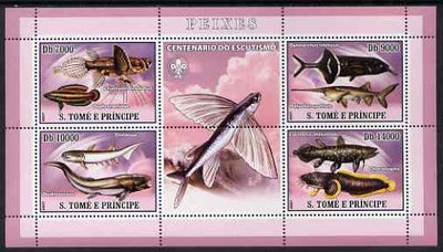 St Thomas & Prince Islands 2007 Fish perf sheetlet containing 4 values plus label (with Scout logo) unmounted mint