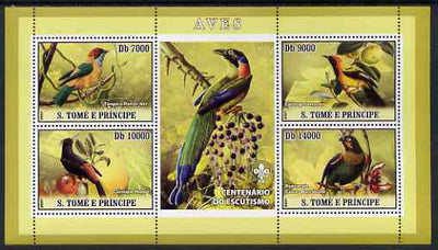 St Thomas & Prince Islands 2007 Birds #2 perf sheetlet containing 4 values plus label (with Scout logo) unmounted mint