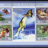 St Thomas & Prince Islands 2007 Animals & Butterflies #1 perf sheetlet containing 4 values plus label (with Scout logo) unmounted mint