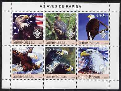 Guinea - Bissau 2003 Birds of Prey perf sheetlet containing 6 values each with Scout Logo unmounted mint Mi 2345-50