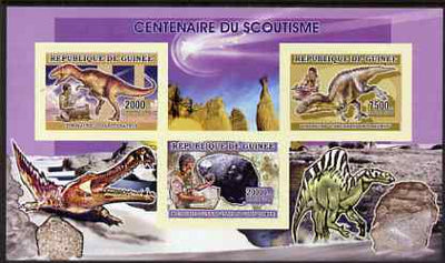 Guinea - Conakry 2006 Centenary of Scouting imperf sheetlet #01 containing 3 values (Dinosaurs & Minerals) unmounted mint Yv 2703-05