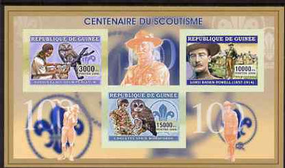 Guinea - Conakry 2006 Centenary of Scouting imperf sheetlet #02 containing 3 values (Owls) unmounted mint Yv 2706-08