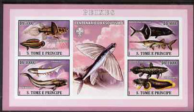 St Thomas & Prince Islands 2007 Fish imperf sheetlet containing 4 values plus label (with Scout logo) unmounted mint