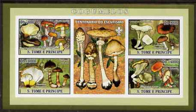 St Thomas & Prince Islands 2007 Fungi imperf sheetlet containing 4 values plus label (with Scout logo) unmounted mint